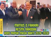 Matius D Fakhiri Resmi Nakhodai KONI Papua Masa Bakti 2026-2030